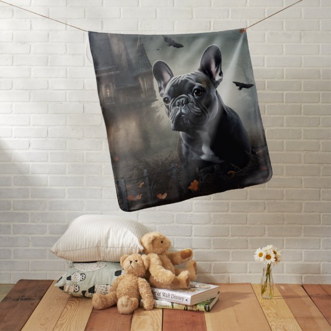 French Bulldog Halloween Scary Baby Blanket (In Situ)