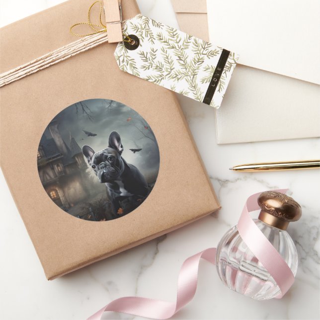 French Bulldog Halloween Scary Classic Round Sticker (Gifting)