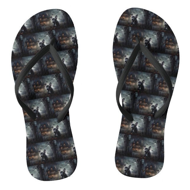 French Bulldog Halloween Scary Flip Flops (Footbed)