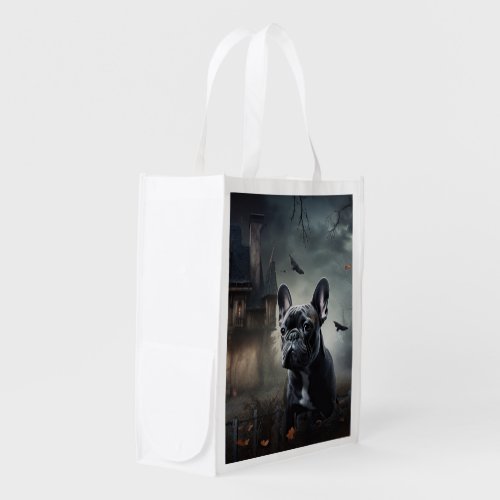 French Bulldog Halloween Scary Grocery Bag