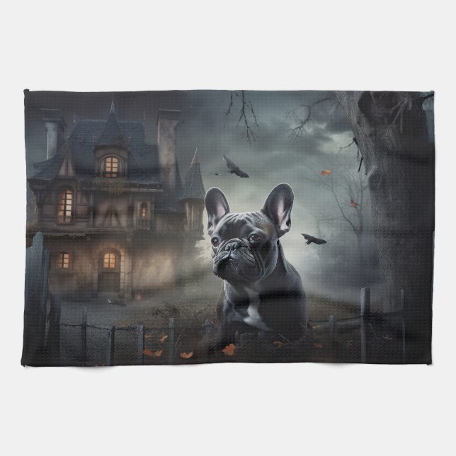 French Bulldog Halloween Scary Kitchen Towel (Horizontal)