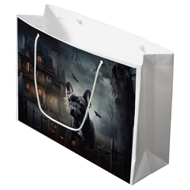 French Bulldog Halloween Scary Large Gift Bag (Front Angled)