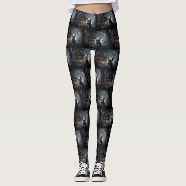 French Bulldog Halloween Scary Leggings (Front)