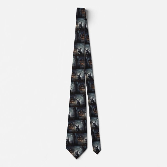 French Bulldog Halloween Scary Neck Tie (Front)