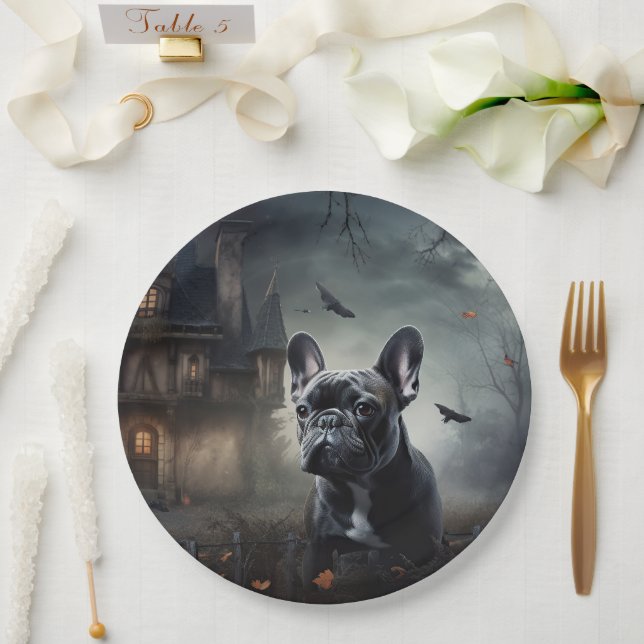 French Bulldog Halloween Scary Paper Plates (Wedding)