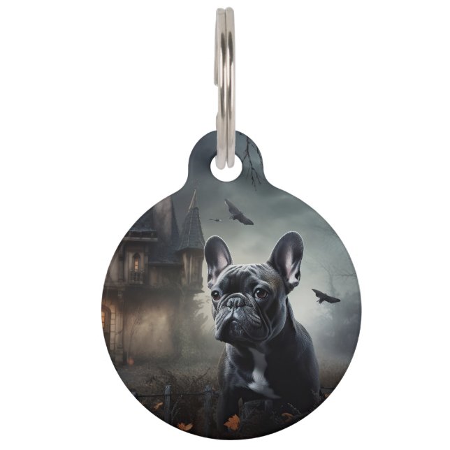French Bulldog Halloween Scary Pet ID Tag (Front)