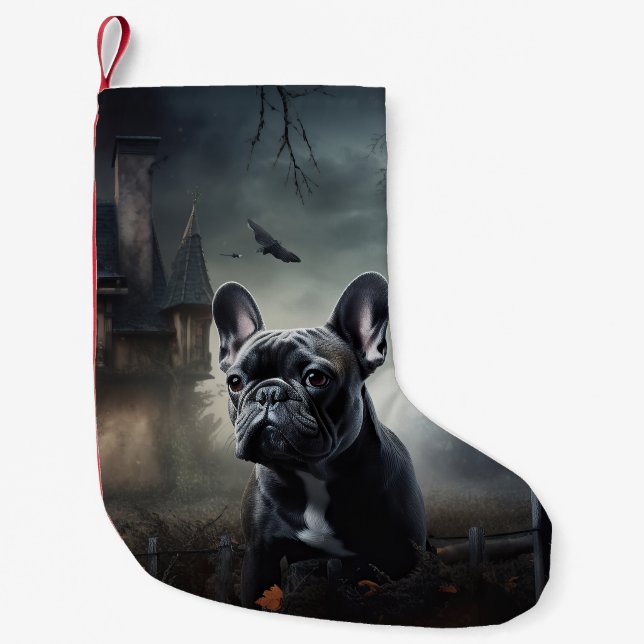 French Bulldog Halloween Scary Small Christmas Stocking (Front)