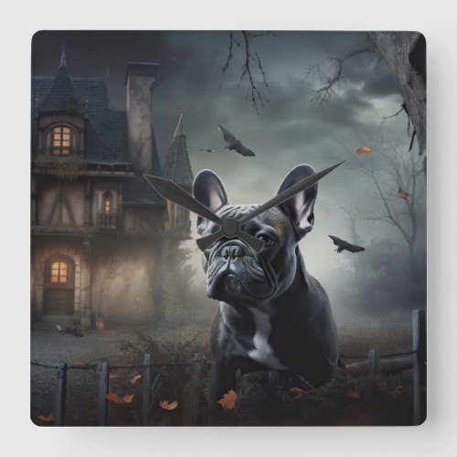 French Bulldog Halloween Scary Square Wall Clock