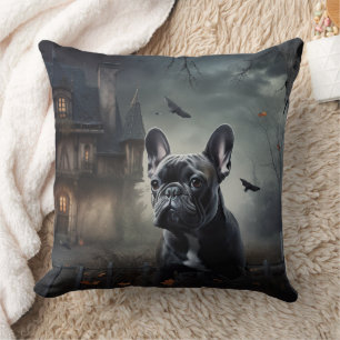 French Bulldog Halloween Scary Throw Pillow