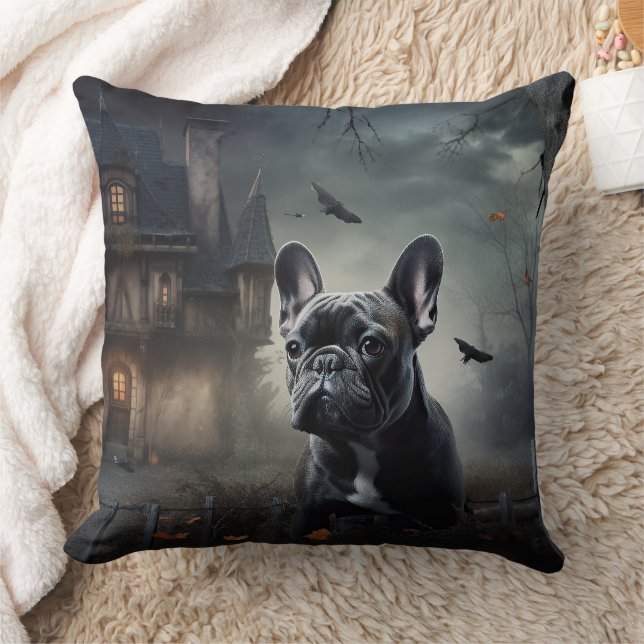 French Bulldog Halloween Scary Throw Pillow (Blanket)
