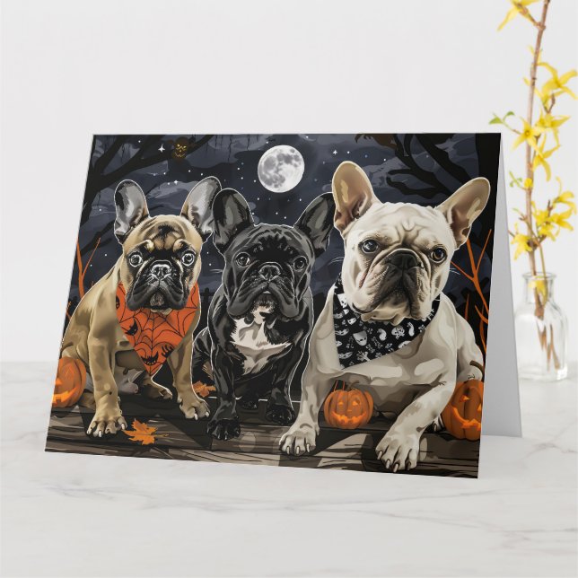 French Bulldog Halloween Spooky Card (Yellow Flower)