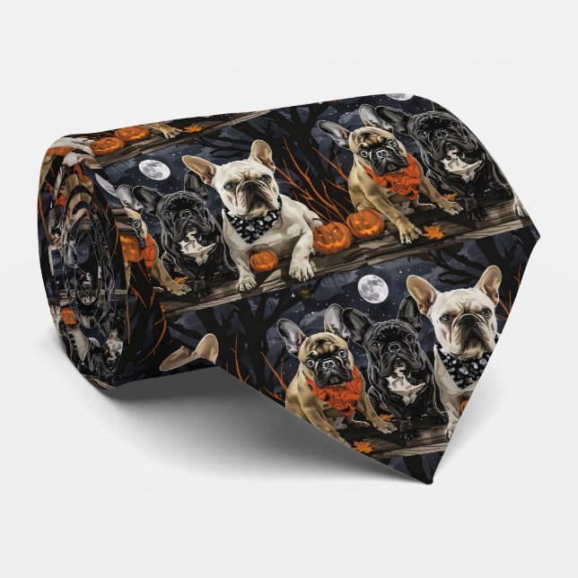 French Bulldog Halloween Spooky Neck Tie (Rolled)