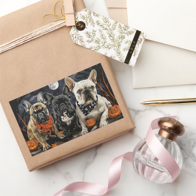 French Bulldog Halloween Spooky Rectangular Sticker (Gifting)