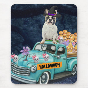 French Bulldog Halloween Truck Scary Night Mouse Pad