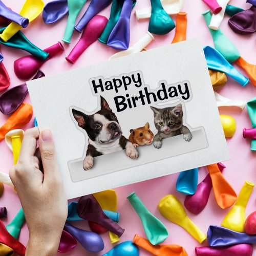 French Bulldog Hamster Kitten Happy Birthday Sticker