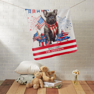 French Bulldog Happy 4Th Of July America Patriotic Baby Blanket