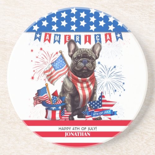 French Bulldog Happy 4Th Of July America Patriotic Coaster