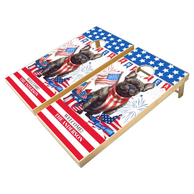 French Bulldog Happy 4Th Of July America Patriotic Cornhole Set (Angled)