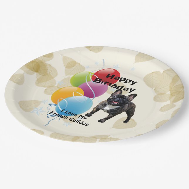 French Bulldog Happy Birthday Decor Paper Plates (Angled)