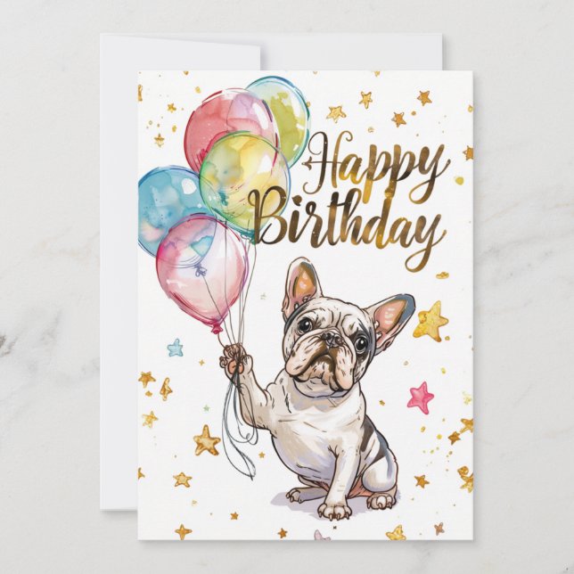 French Bulldog Happy Birthday Holiday Card (Front)