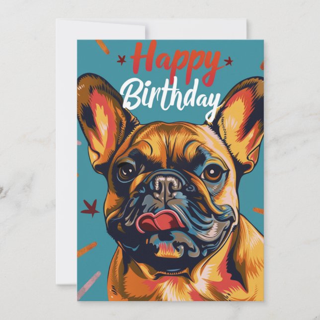 French Bulldog Happy Birthday Holiday Card (Front)