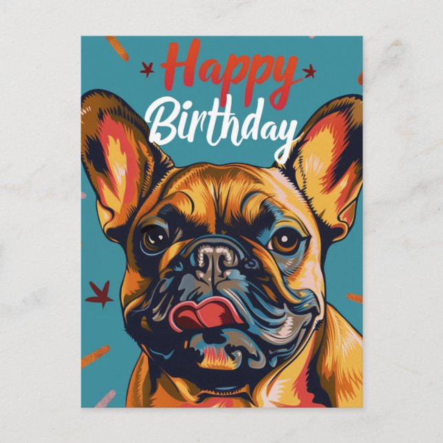 French Bulldog Happy Birthday Postcard (Front)