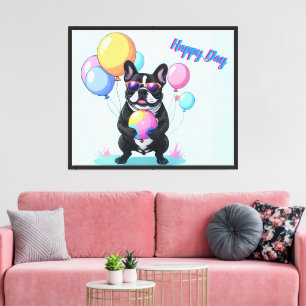 French Bulldog Happy Day Französische Bulldogge Canvas Print