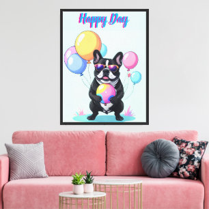 French Bulldog Happy Day Französische Bulldogge Canvas Print