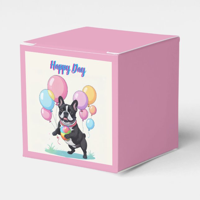 French Bulldog Happy Day Französische Bulldogge  Favor Boxes (Front Side)