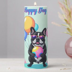 French Bulldog Happy Day Französische Bulldogge Pillar Candle