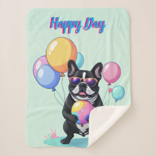 French Bulldog Happy Day Französische Bulldogge Sherpa Blanket