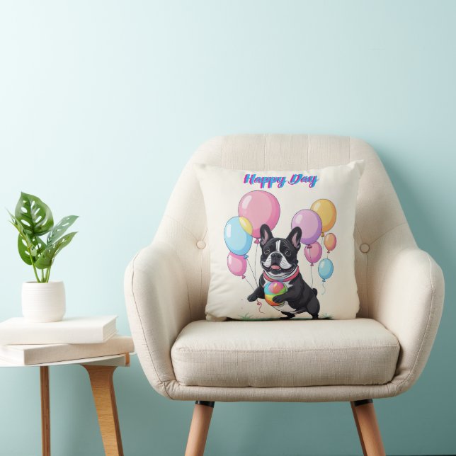 French Bulldog Happy Day Französische Bulldogge  Throw Pillow (Chair)