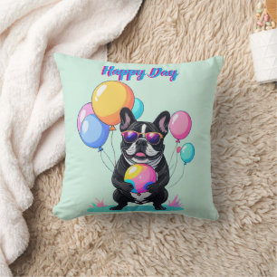 French Bulldog Happy Day Französische Bulldogge Throw Pillow