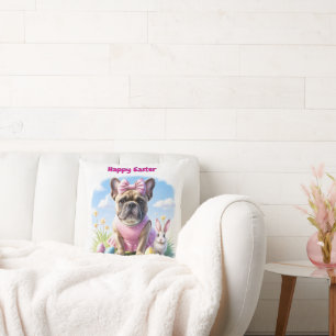 French Bulldog Happy Easter French Bulldog Throw Pillow
