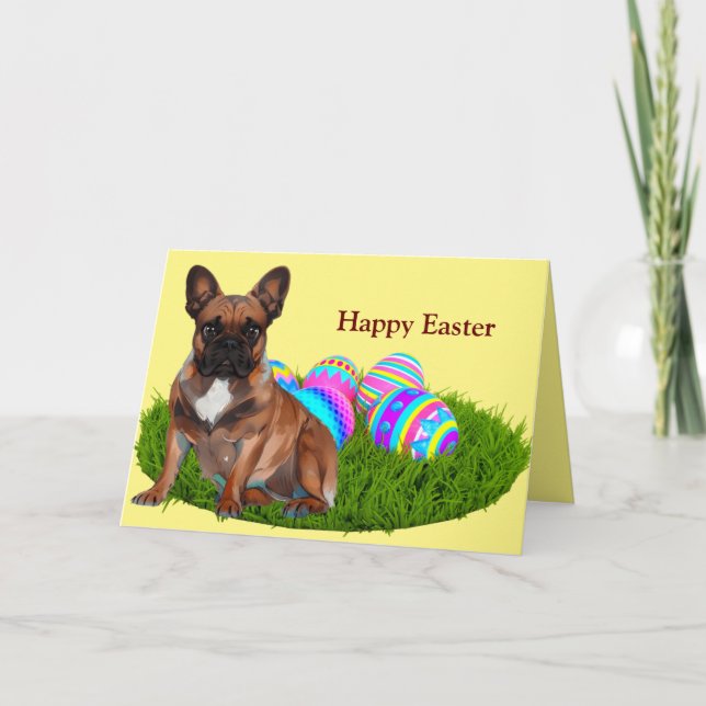 French Bulldog Happy Easter Holiday Card (Front)
