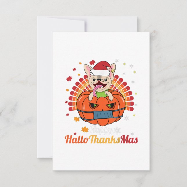 French Bulldog Happy HalloThanksMas 2020 Cute Dog RSVP Card (Front)