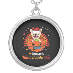French Bulldog Happy HalloThanksMas 2020 Cute Dog Silver Plated Necklace