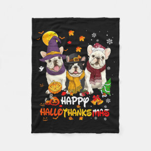 French Bulldog Happy Hallothanksmas Dog Lover Chri Fleece Blanket