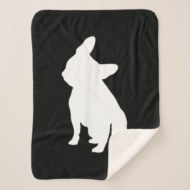 French Bulldog Head Tilt Apparel, Frenchie Head Sherpa Blanket (Front)