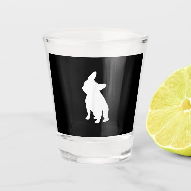 French Bulldog Head Tilt Apparel, Frenchie Head Shot Glass (Front)