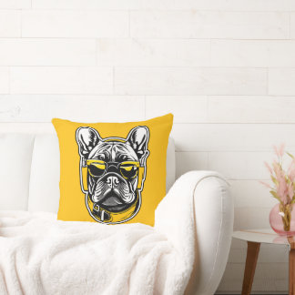 French Bulldog Headphones Throw Pillow