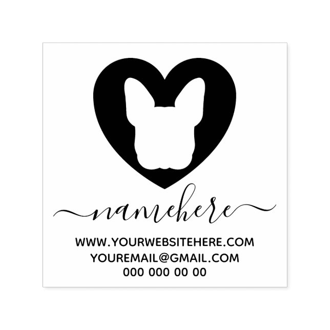 French Bulldog Heart Modern Self-inking Stamp (Design)