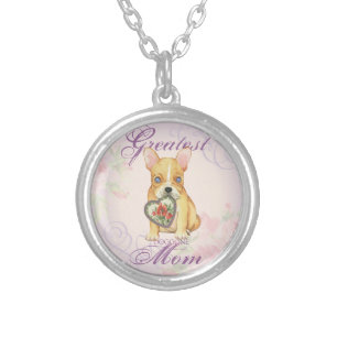 French Bulldog Heart Mom Silver Plated Necklace