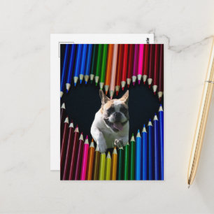 French Bulldog heart postcard