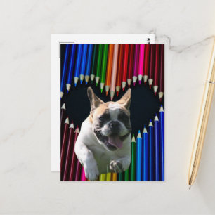 French Bulldog heart postcard