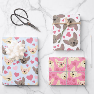 French Bulldog Heart Seamless Pattern Wrapping Paper Sheets