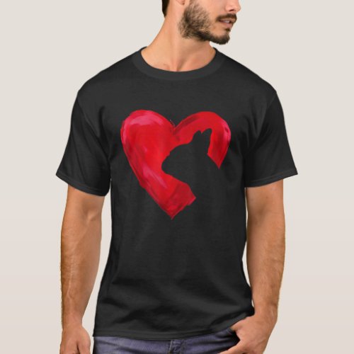 French bulldog Heart silhouette Valentines Day Dog T_Shirt