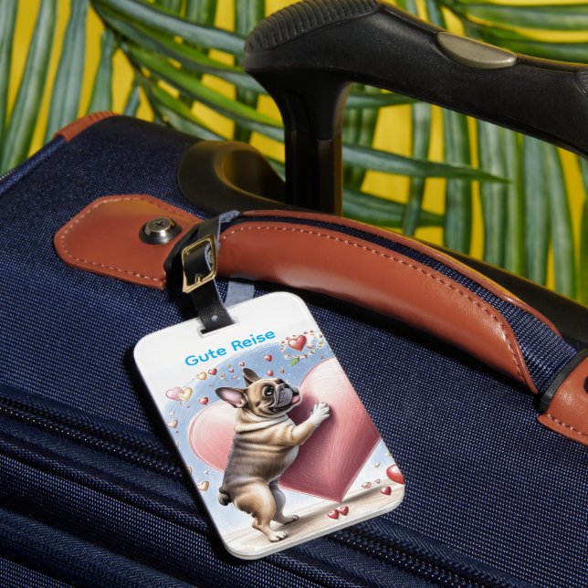 French Bulldog Heart Skip French Bulldog Luggage Tag (Front Insitu 1)