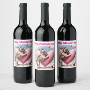 French Bulldog Heart Skip French Bulldog Wine Label