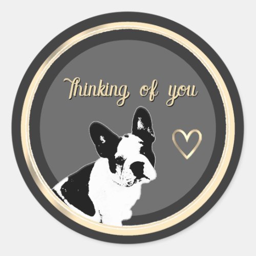 French Bulldog Heart Thinking of You Gold Grunge Classic Round Sticker
